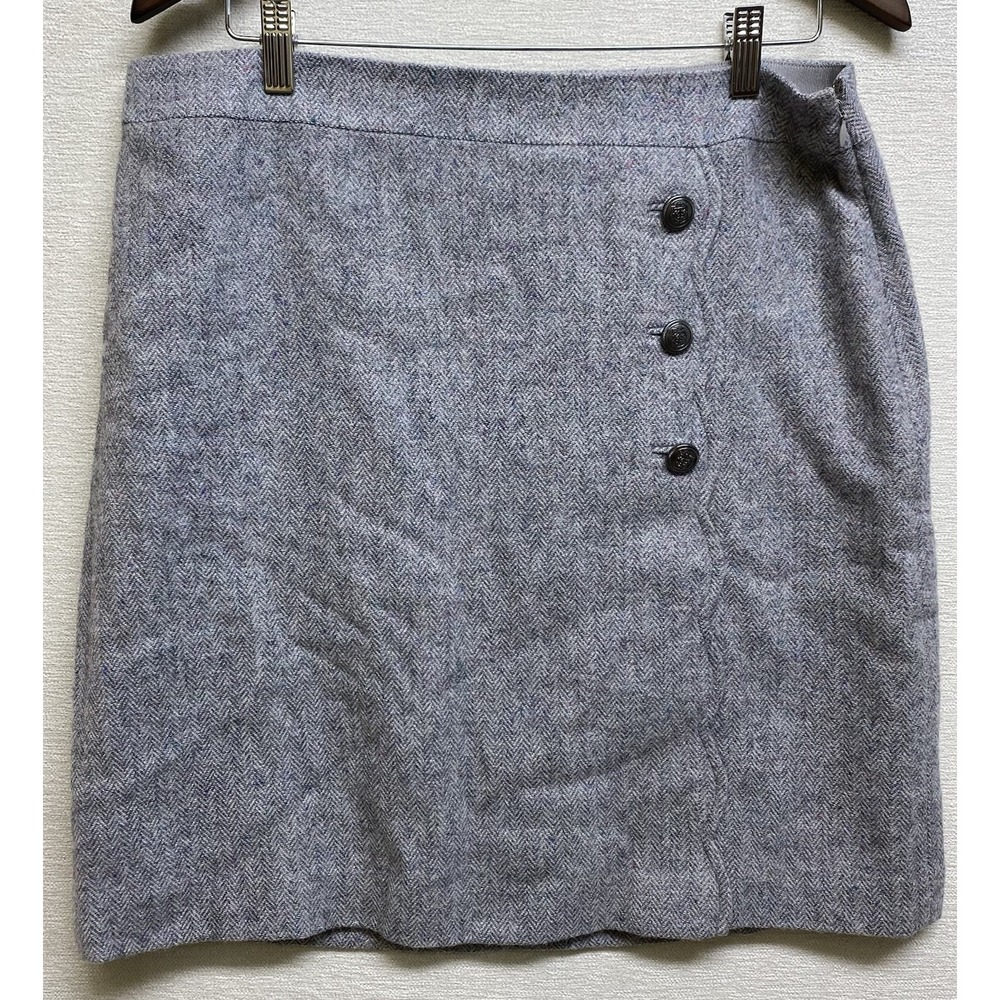 Talbots Herringbone Wool Blend Scalloped Edge Button Pencil Shift Skirt Sz 12